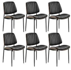 VEVOR Set of 6 Dining Chairs Modern Leather Kitchen Side Chair Back Metal Legs Black