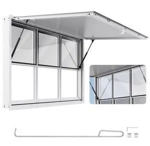 VEVOR Concession Window 60x36 in, Aluminum Alloy Service Window for Food Truck, Up to 85 Degrees Stand Serving Window with 6 Sliding Windows, Awning Door, and Drag Hook, for Concession Trailers