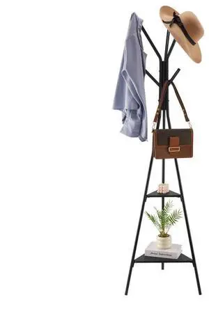 VEVOR Coat Rack Freestanding Coats Rack Stand with 2 Shelves & 6 Hooks