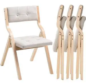 VEVOR Wooden Folding Chairs with Padded Cushion and Wooden Frame Beige Set of 4
