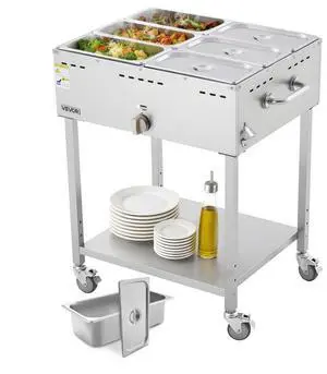 VEVOR Commercial Propane Steam Table 6-Pan Outdoor Food Warmer Stainless Steel