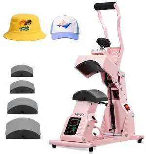 VEVOR Hat Heat Press Machine for Caps Hat Press with 4pcs Platens for HTV Pink