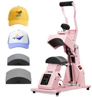 VEVOR Hat Heat Press Machine for Caps Hat Press with 2pcs Platens for HTV Pink
