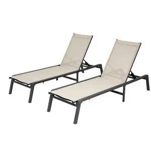 VEVOR 2Pcs Foldable Chaise Lounge Chair Adjustable Back Outdoor Pool Sun Tanning Chair