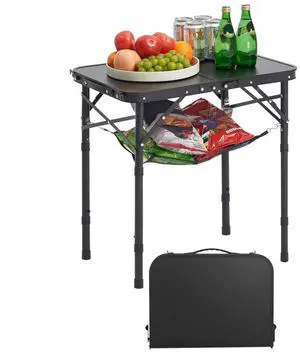 VEVOR 2ft Folding Portable Camping Table Aluminum Outdoor Table Adjustable Height