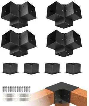 6x6 Inch Pergola Bracket Kit Inner 5.5x5.5 3-Way Brackets 4 Pcs with 4 Bases