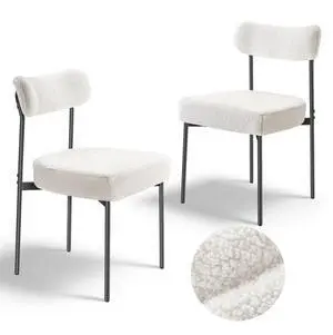 VEVOR Set of 2 Boucle Dining Chairs Modern Kitchen Chair Curved Backrest Metal Legs