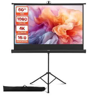 VEVOR Tripod Projector Screen with Stand 60 Inch 160° Wide Angle 4K HD 16:9 Screen
