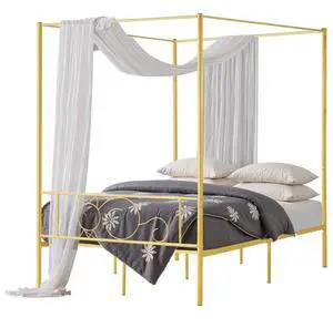 VEVOR Full Size Canopy Bed Frame Metal Canopy Bed with Headboard & Four Posters