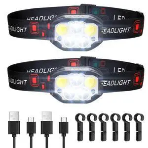 VEVOR 2 Pack Headlamps Lightweight LED Rechargeable Headlight 12 Lighting Modes VEVOR 2 Pack Headlamps Lightweight LED Rechargeable Headlight 12 Lighting Modes