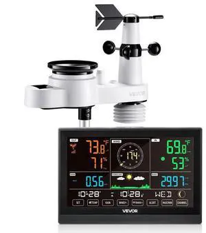 VEVOR 5-in-1 Wireless Weather Station 7.5 in Display Indoor Outdoor Thermometer Sensor