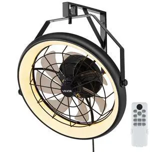 VEVOR 22 Inch Wall Mounted Fan with Light Remote 6 Speed for Patio Workshop