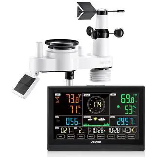 VEVOR 7-in-1 Wireless Weather Station 7.5 in Display Indoor Outdoor Thermometer Sensor