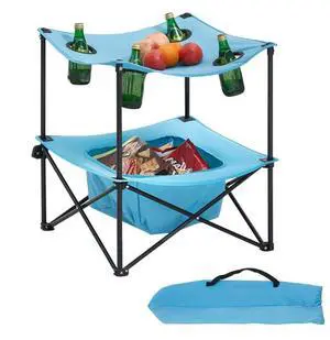 VEVOR Folding Portable Camping Table Oxford Outdoor Picnic Square Table 4 Cup Holders