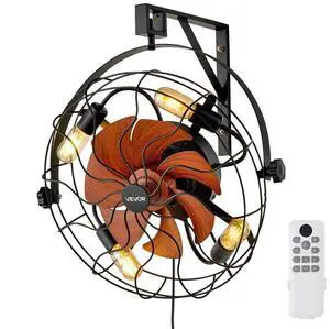 VEVOR 21 Inch Wall Mounted Fan with Light Remote 6 Speed E26 Socket No Bulb