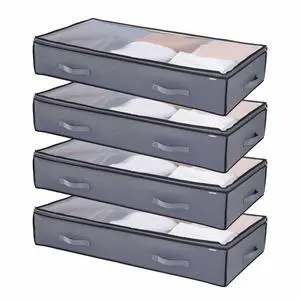 Under Bed Storage 90L Stackable Shoes Organization Box with Clear Lid 2 Pack