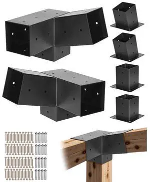 4x4 Inch Pergola Bracket Kit Inner 3.5x3.5 3-Way Slanted Brackets DIY Post