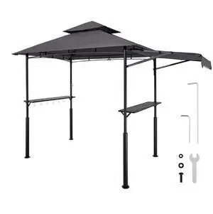 VEVOR 8'x5' Reinforced BBQ Grill Gazebo Canopy with Shelf & Awning Double-Tiered Top