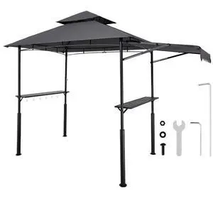 VEVOR 8'x5' BBQ Grill Gazebo Canopy Shelter Tent with Shelf & Awning Double-Tiered Top