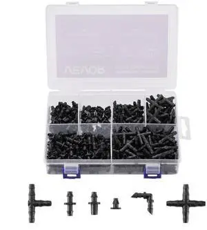 VEVOR 300Pcs Drip Irrigation Fitting Parts Kit for 1/4" Tubing for Yard Garden Lawn