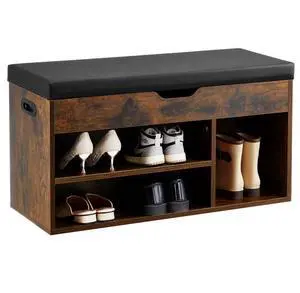 Shoe Bench with Cushion 31.7 x 12.0 x 17.5 Inch 3 Compartments Entryway Storage