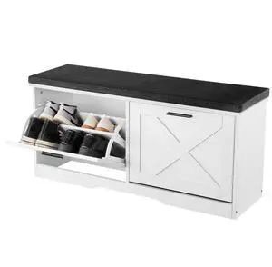 Shoe Rack Bench with Cushioned Seat & Flip Drawers 39.4 x 12.0 x 18.7 Inch