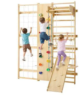 VEVOR Swedish Ladder Wall Gym 9-in-1 17-Level Solid Wood Gymnastic Stall Bars