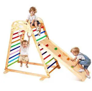 VEVOR Indoor Playground Jungle Gym 4-in-1 Wooden Indoor Playground Playset
