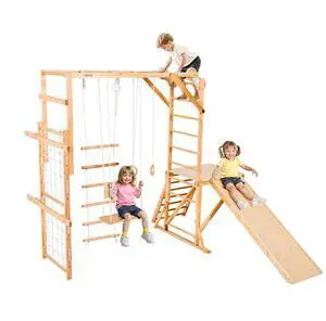 VEVOR Indoor Playground Jungle Gym 8-in-1 Wooden Indoor Playground for Kids