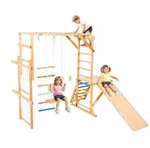 VEVOR Indoor Playground Jungle Gym 8-in-1 Wooden Indoor Playground Playset