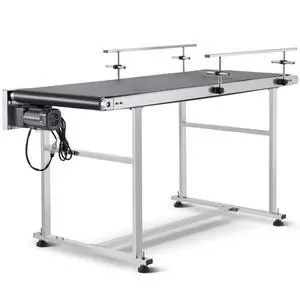 VEVOR Belt Conveyor, 59 x 23.6 inch Conveyor Table, Heavy Duty Stainless Steel Motorized Belt Conveyor for Inkjet Coding Applications Powered PVC Belt Anti-Static Adjustable Speed (Double Guardrail)