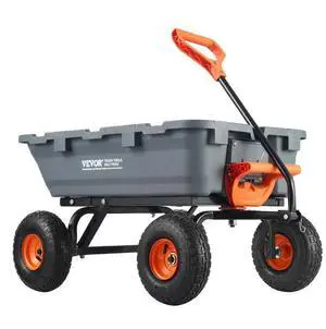 VEVOR Dump Cart, Poly Garden Dump Cart with Easy to Assemble Steel Frame, Dump Wagon with 2-in-1 Convertible Handle, Utility Wheelbarrow 800 lbs Capacity, 10 inch Tires