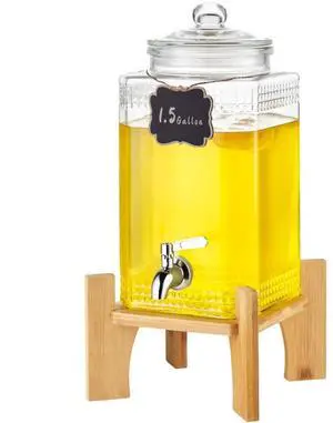 VEVOR Beverage Dispenser, 1.5 Gallon Drink Dispensers for Parties, Glass Juice Dispenser with Stand, Stainless Steel Spigot, Iced Tea Lemonade Juice Water Dispenser, for Restaurants, Hotels, Parties