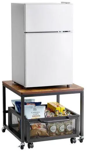 Mini Fridge Stand with Storage 198lbs Cart & Swivel Wheels Light Brown