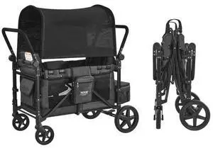 Wagon Stroller for 4 Kids Push Pull Quad Collapsible Stroller for Camping 330LBS