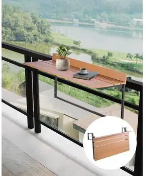 Balcony Hanging Table 15 x 39 in Outdoor Patio Railing Bar Table Adjusable