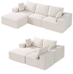 VEVOR Modular Sectional Sofa, Sectional Couch for Living Room, L Shaped Sofa with High Rebound Sponge, Cloud Couch with Cushion for Living Room, Apartment, Beige