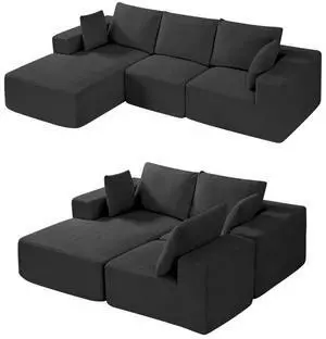 VEVOR Modular Sectional Sofa, Sectional Couch for Living Room, L Shaped Sofa with High Rebound Sponge, Cloud Couch with Cushion for Living Room, Apartment, Black