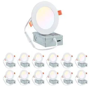 VEVOR 12 Pack 4 Inch 5CCT LED Recessed Ceiling Light with Junction Box 2700K-5000K,Recessed Lighting