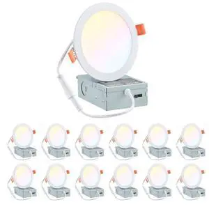 VEVOR 12 Pack 6 Inch 5CCT LED Recessed Ceiling Light with Junction Box 2700K-5000K,Recessed Lighting