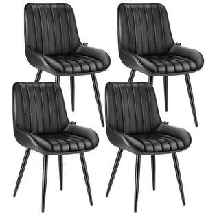 Set of 4 Dining Chairs Modern Fabric Kitchen Side Chair Back Metal Legs Black