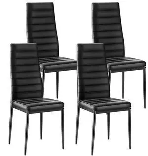 Set of 4 Dining Chairs Modern Leather Kitchen Side Chair Back Metal Legs Black