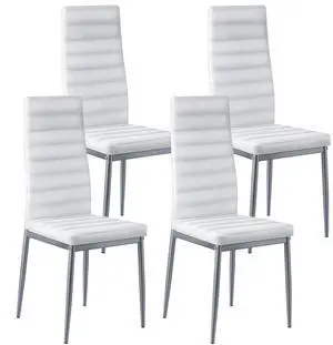 Set of 4 Dining Chairs Modern Leather Kitchen Side Chair Back Metal Legs White