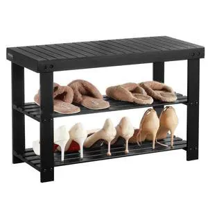 3 Tier Shoe Rack Bench 27.6 x 11.3 x 17.8 Inch Wood Shoe Storage Entryway Bench