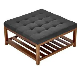 Large Square Ottoman Coffee Table 400 LBS Upholstered Tufted Linen Ottoman