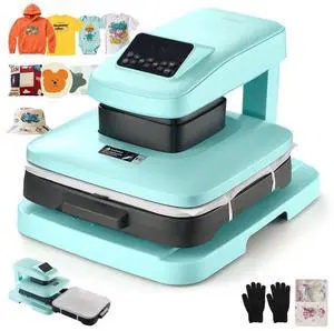 VEVOR Auto Heat Press Machine T-Shirt Press Machine 15 x 15 in Heat Plate Green