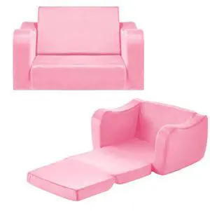 VEVOR 2-in-1 Kids Sofa Foldable Soft Couch with Armrests Chair to Lounger Gray  M Pink