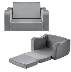 VEVOR 2-in-1 Kids Sofa Foldable Soft Couch with Armrests Chair to Lounger M Gray