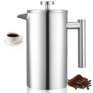 French Press Coffee Maker 34 oz Stainless Steel French Coffee Press Silver