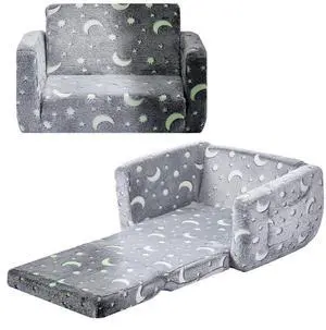 VEVOR 2-in-1 Kid Sofa Foldable Toddler Couch w/ Armrests Glow in the Dark M Gray